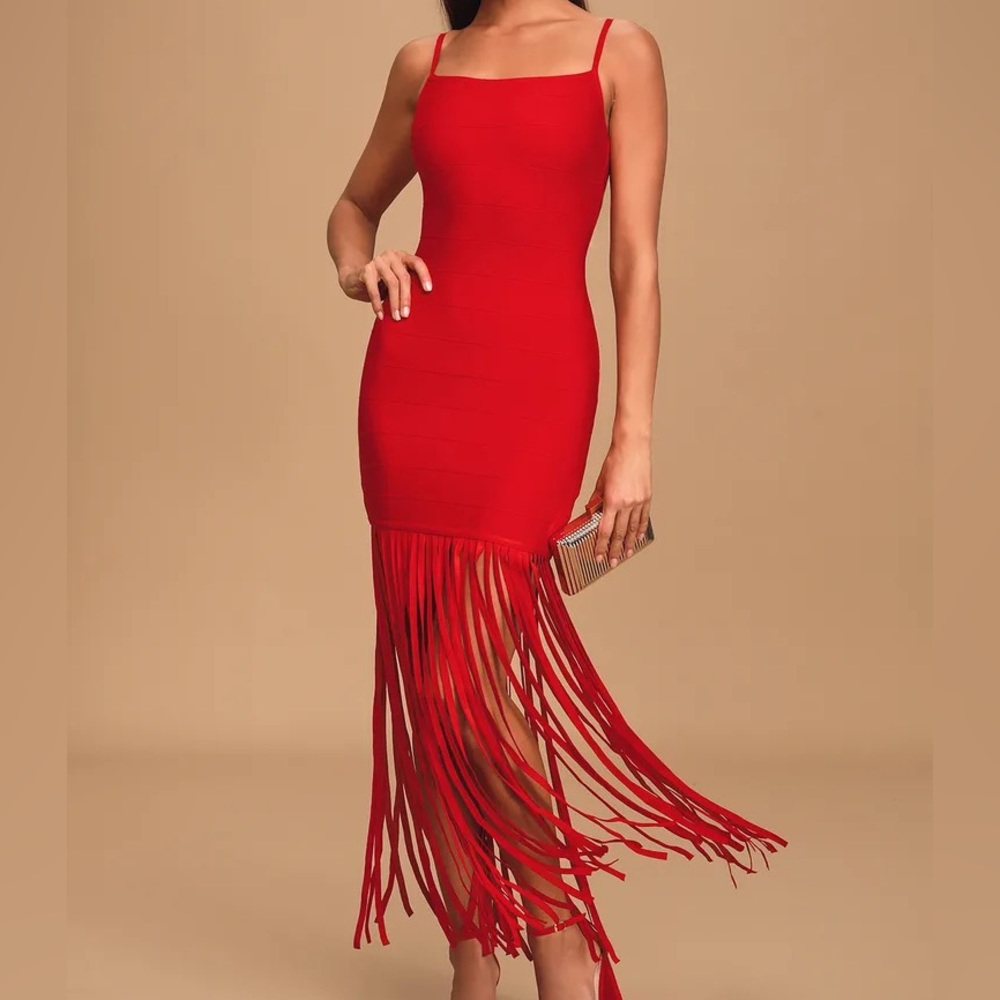 Red Fringe Bandage Dress